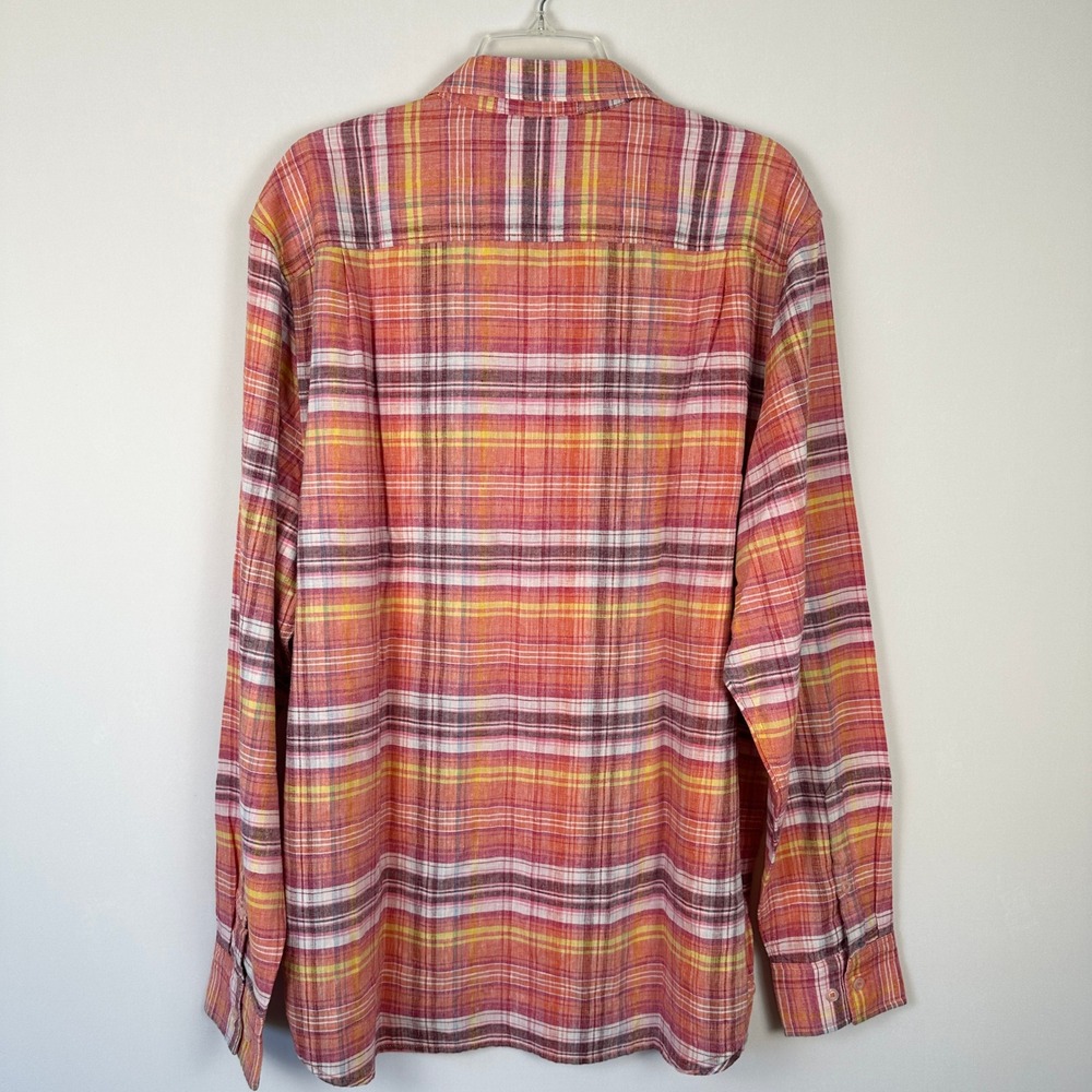 Tommy Bahama Linen Blend Plaid Long Sleeve Button Up Shirt Mens XL Coral Preppy - Picture 2 of 10
